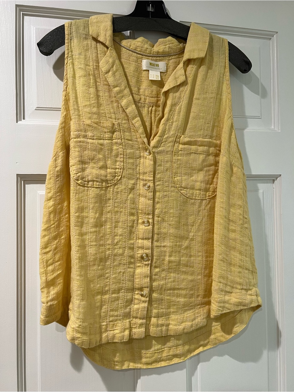 Maeve Anthropologie Pale Yellow Button-Front Sleeveless Shirt size 14